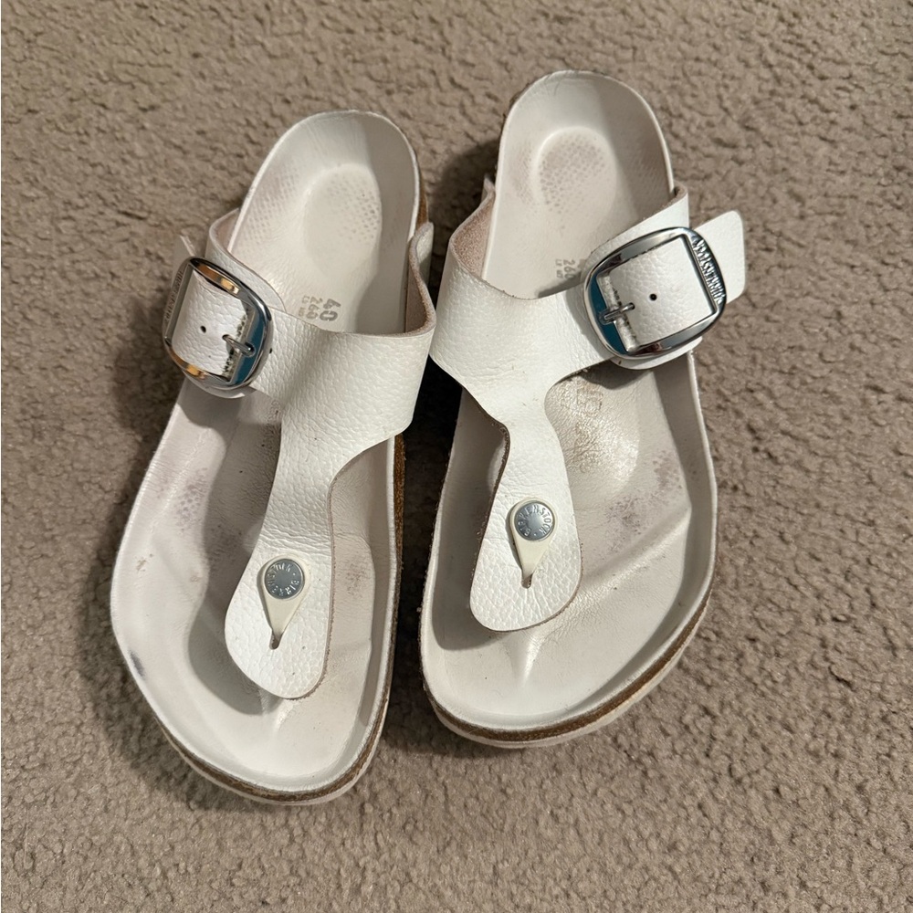 Birkenstock White Sandals with Silver Buckle
